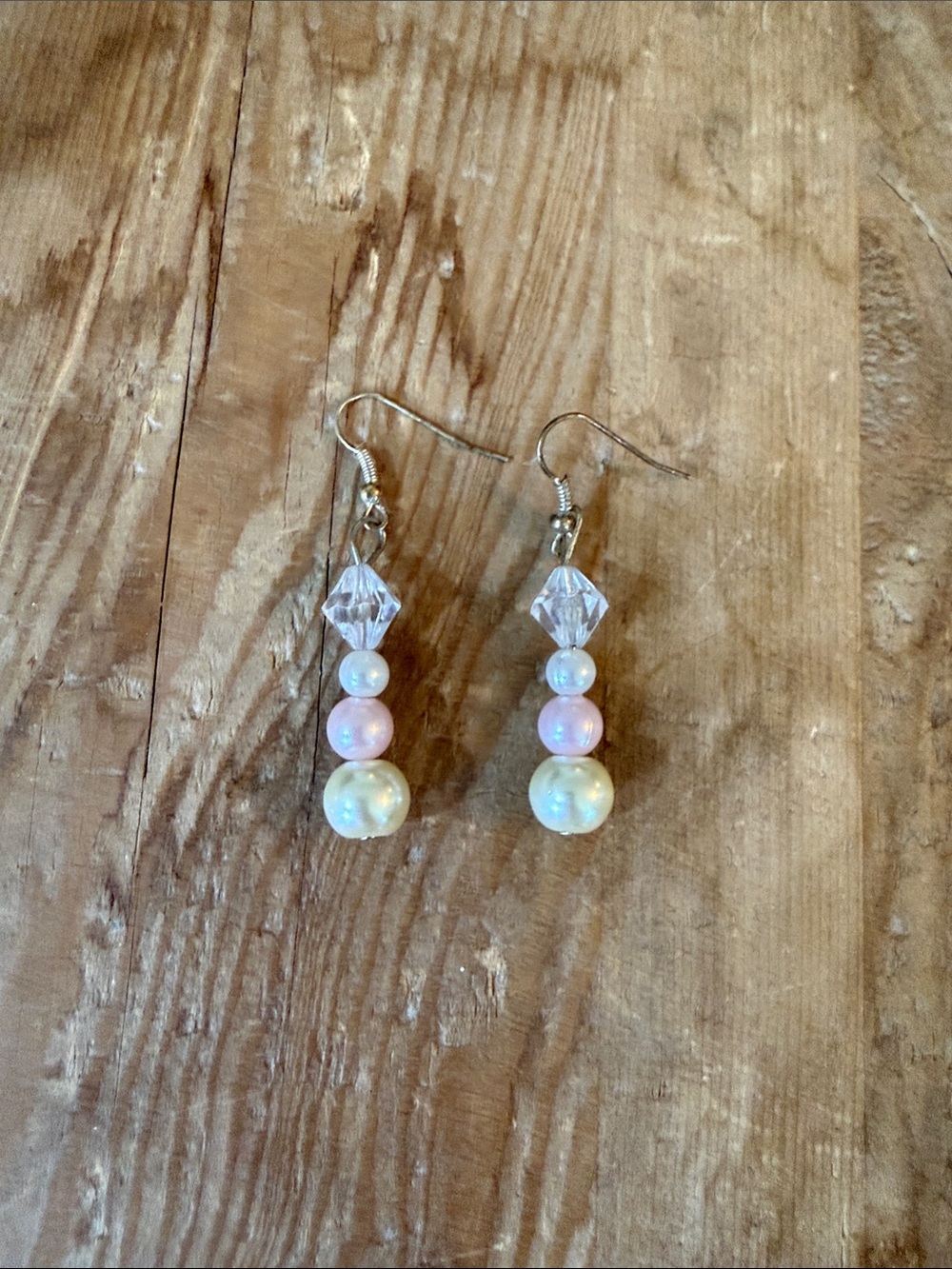 Iridescent Pink and White Pearl Drop Earrings
